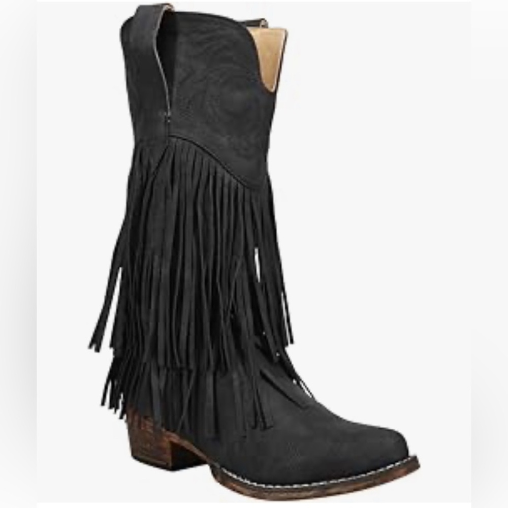 Fringe Leather Cowboy Boots